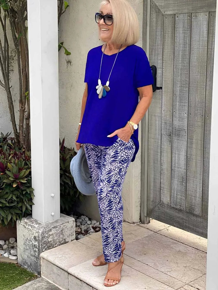 Samira | Women's Matching Outfit With Patterned Bottom Coastal Set
