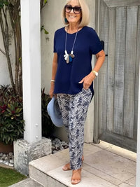 Samira | Women's Matching Outfit With Patterned Bottom Coastal Set in Navy Blue