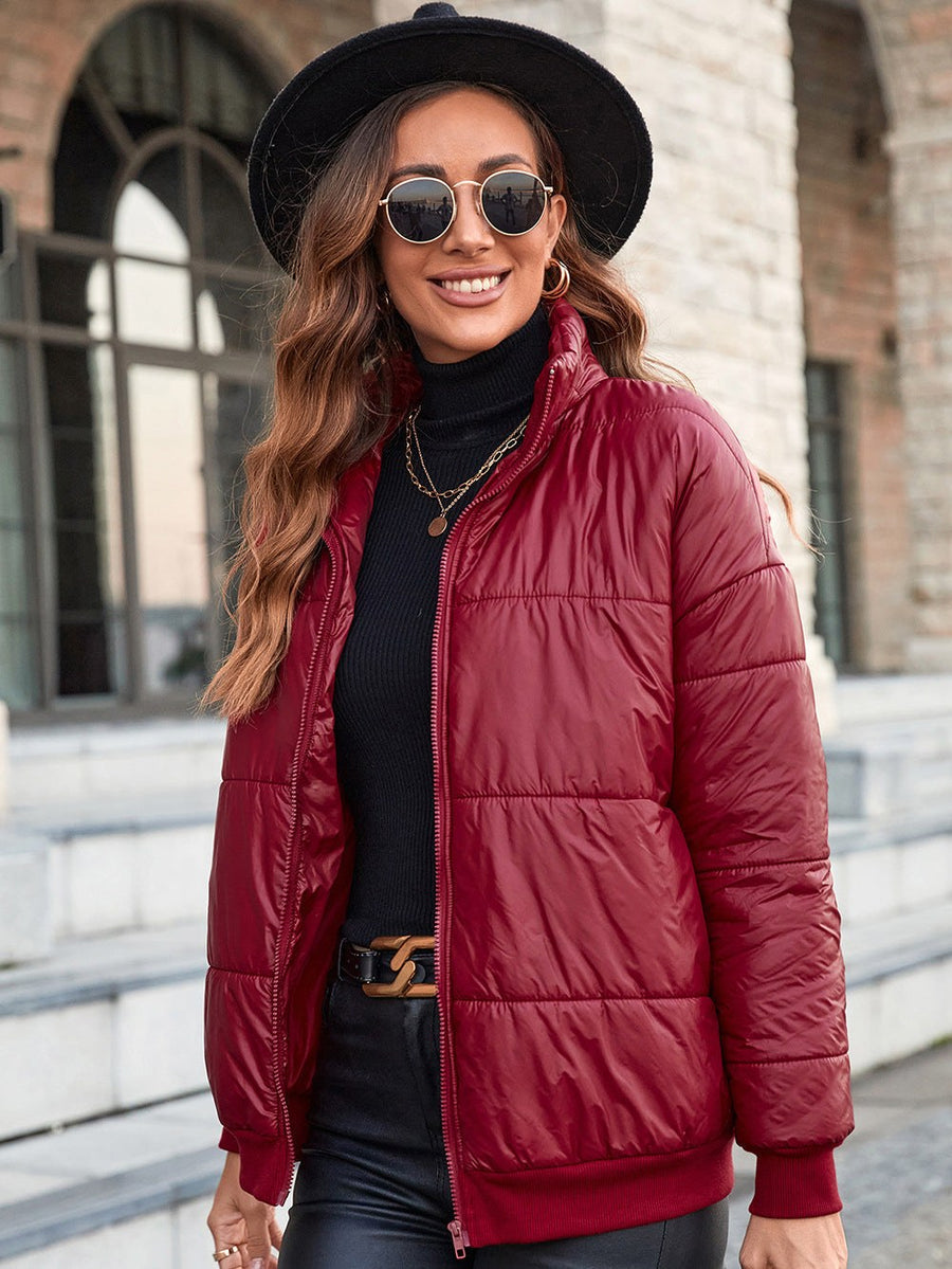 Sanchia | Women's Pockets Elegant Modern Quilted Jacket in Red