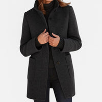 Sandrine | Women's Straight Cut Button Front Coat in Black