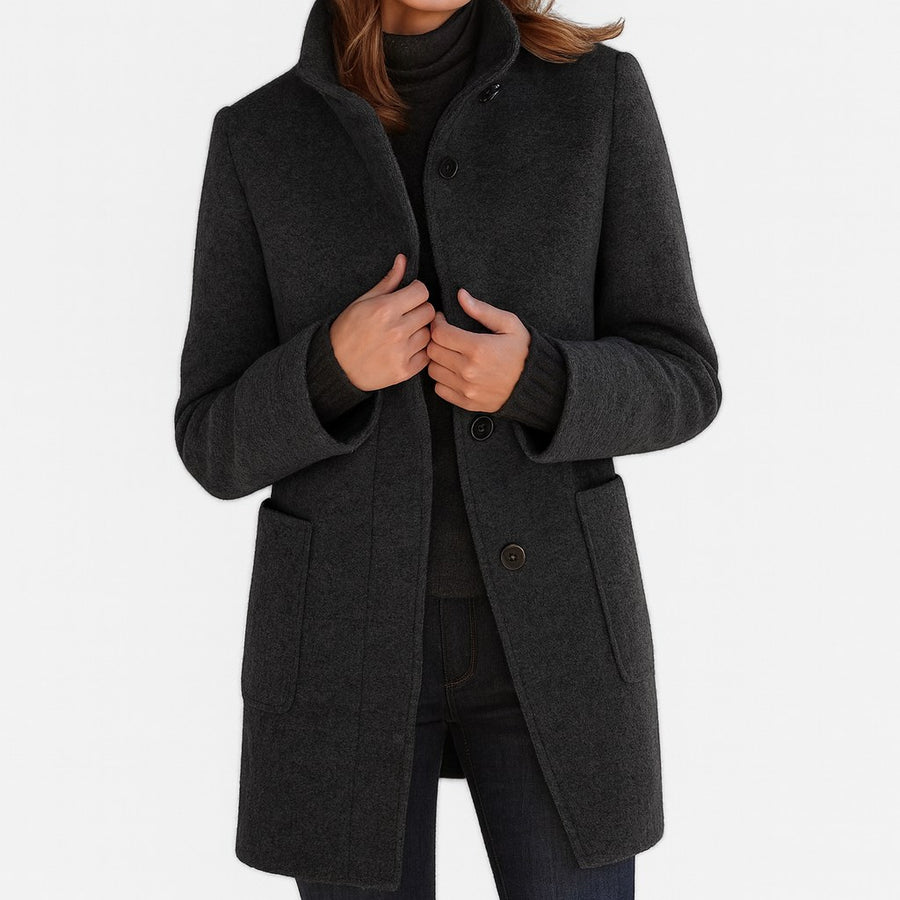 Sandrine | Women's Straight Cut Button Front Coat in Black