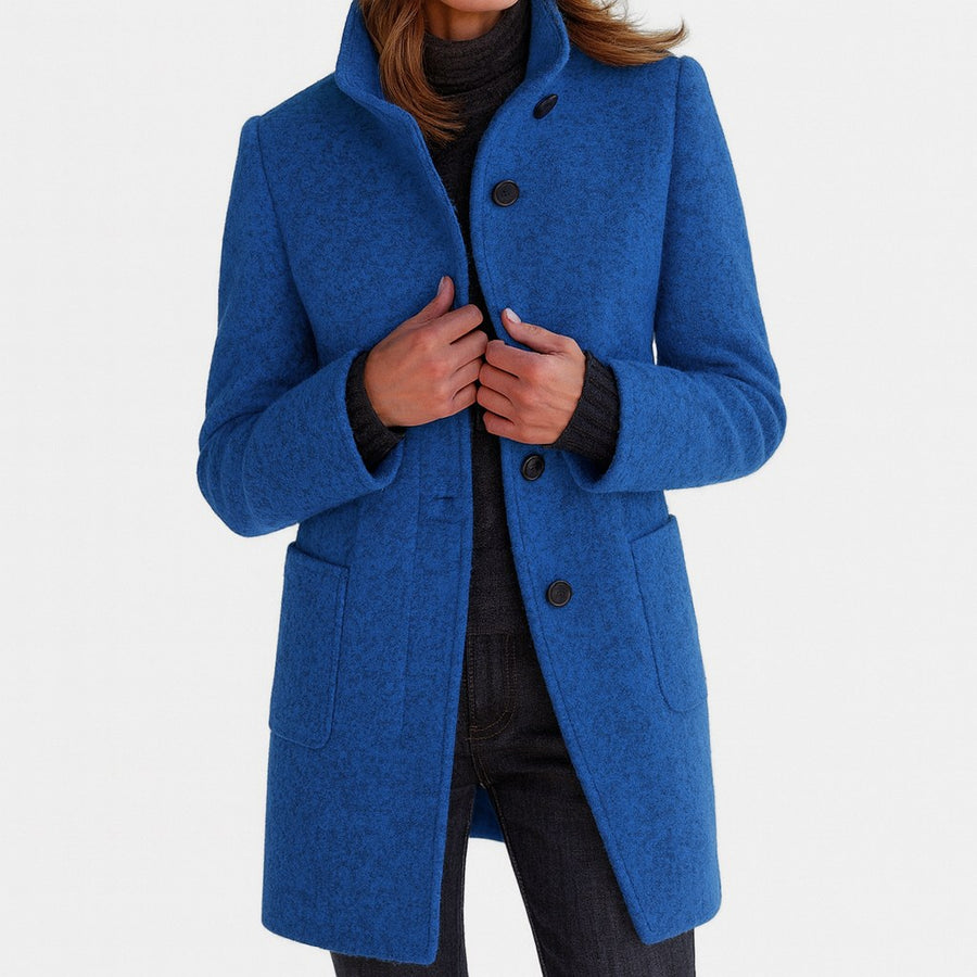 Sandrine | Women's Straight Cut Button Front Coat in Blue