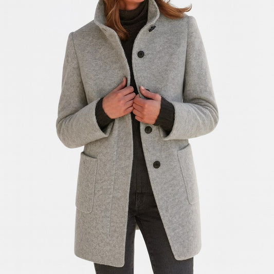 Sandrine | Women's Straight Cut Button Front Coat in Gray