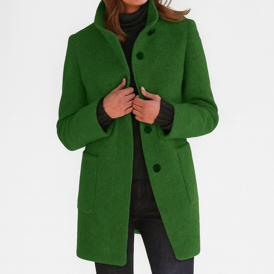 Sandrine | Women's Straight Cut Button Front Coat in Green