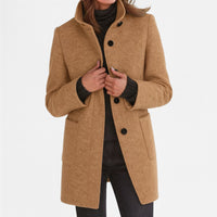 Sandrine | Women's Straight Cut Button Front Coat in Khaki
