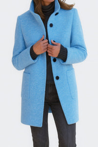 Sandrine | Women's Straight Cut Button Front Coat in Light Blue