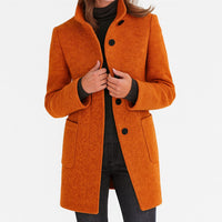Sandrine | Women's Straight Cut Button Front Coat in Orange