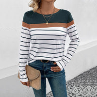 Sandrine | Women's Striped Long Sleeve Fashionable Top in Pine Green