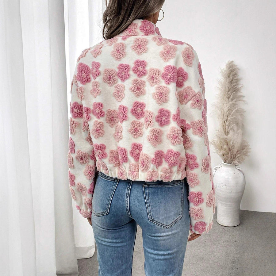 Sandrine | Women's Cozy Floral Fleece Jacket in Pink