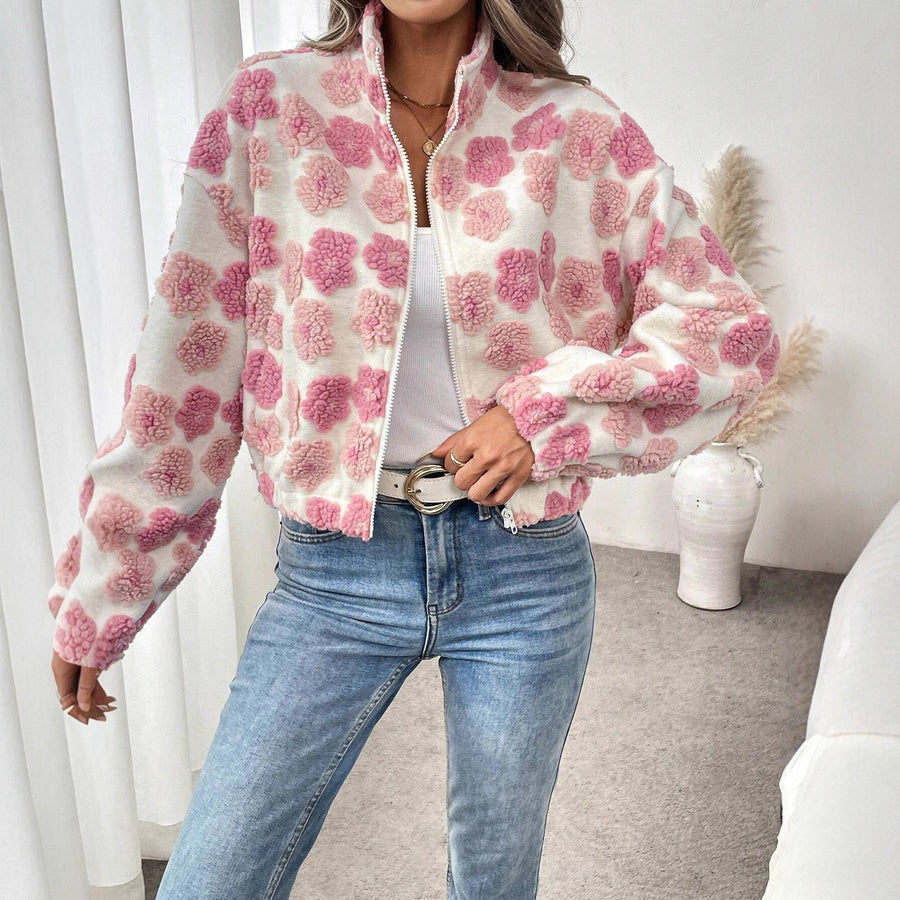 Sandrine | Women's Cozy Floral Fleece Jacket in Pink
