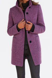 Sandrine | Women's Straight Cut Button Front Coat in Purple