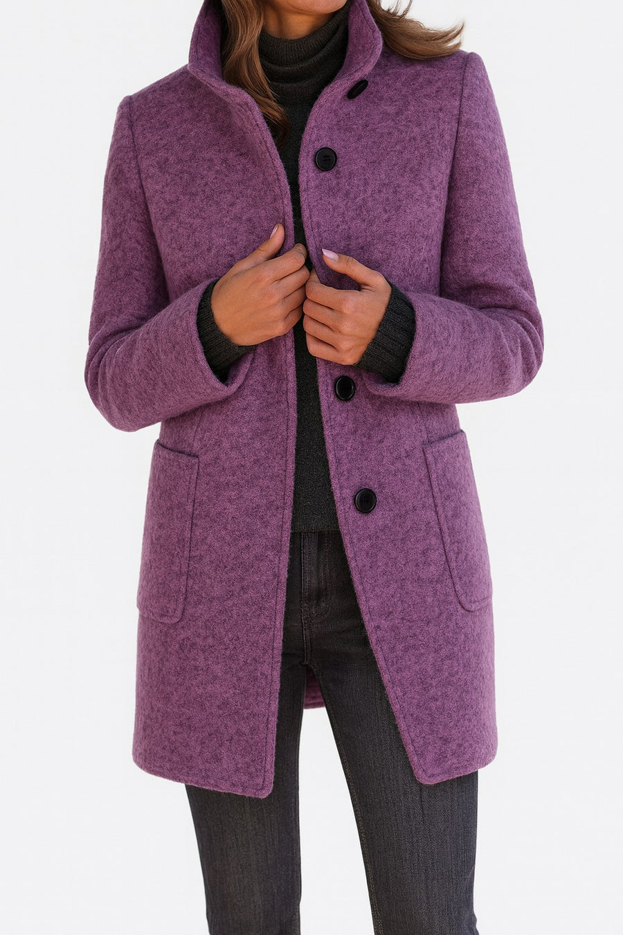 Sandrine | Women's Straight Cut Button Front Coat in Purple