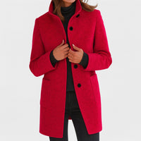 Sandrine | Women's Straight Cut Button Front Coat in Red