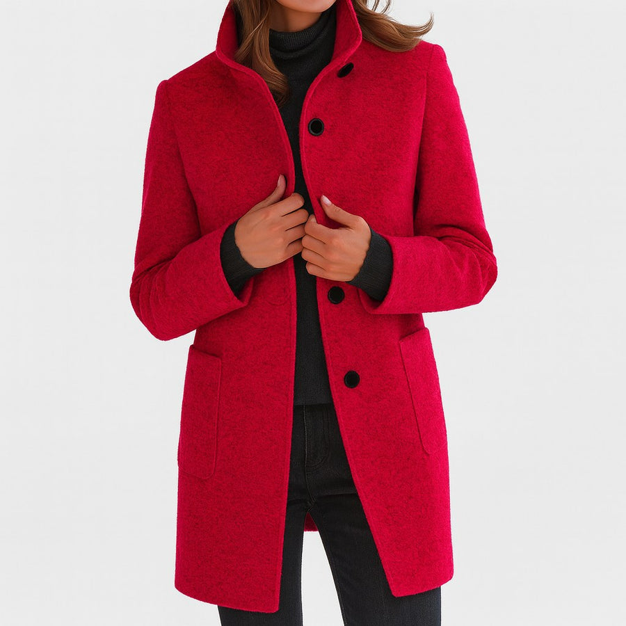 Sandrine | Women's Straight Cut Button Front Coat in Red