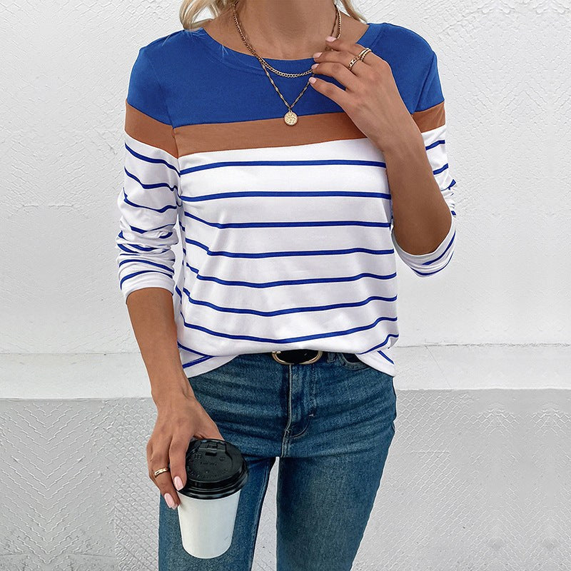 Sandrine | Women's Striped Long Sleeve Fashionable Top in Royal Blue