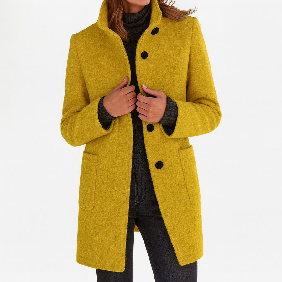 Sandrine | Women's Straight Cut Button Front Coat in Yellow
