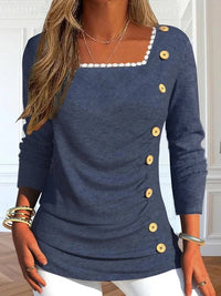 Saoirse | Women's Button Detail Long Sleeve Top in Marine Blue