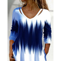 Sapphira | Women's V-Neck Long Sleeve Fashionable Top in Blue
