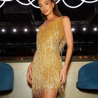 Sapphira | Women's A-Line Cocktail Dress in Gold
