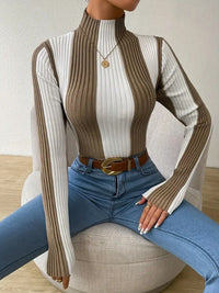 Sapphira | Women's Textured Long Sleeve Top in Khaki