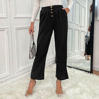 Sapphire | Women's Button Detail Elegant Fashionable Dress Pants in Black