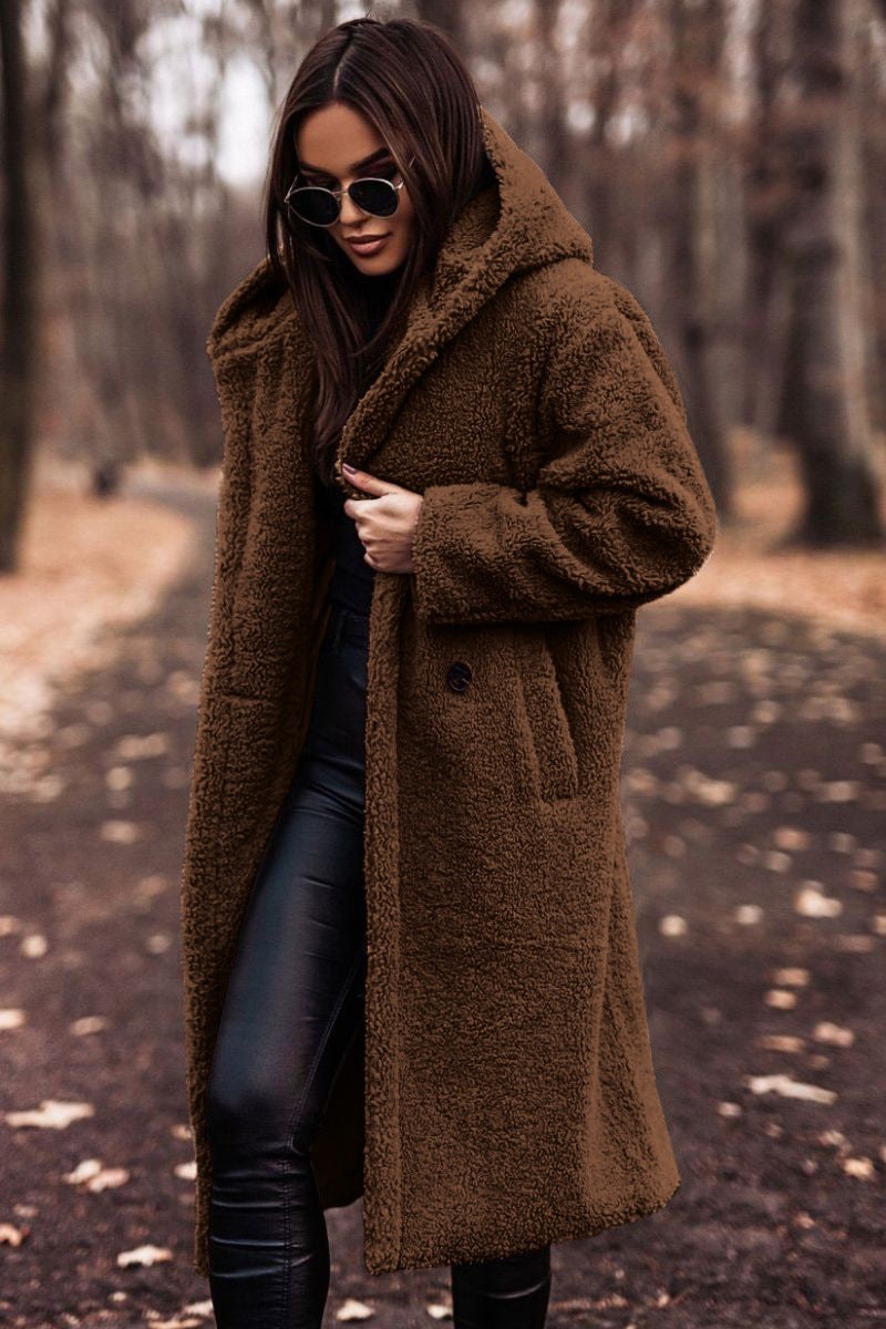 Sarai | Women's Oversized Cozy Hooded Jacket in Brown