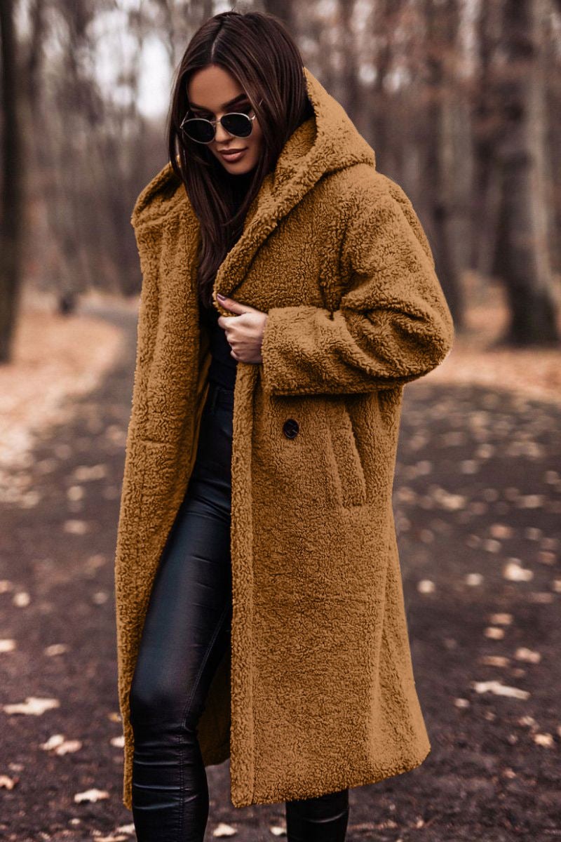 Sarai | Women's Oversized Cozy Hooded Jacket in Gold Brown