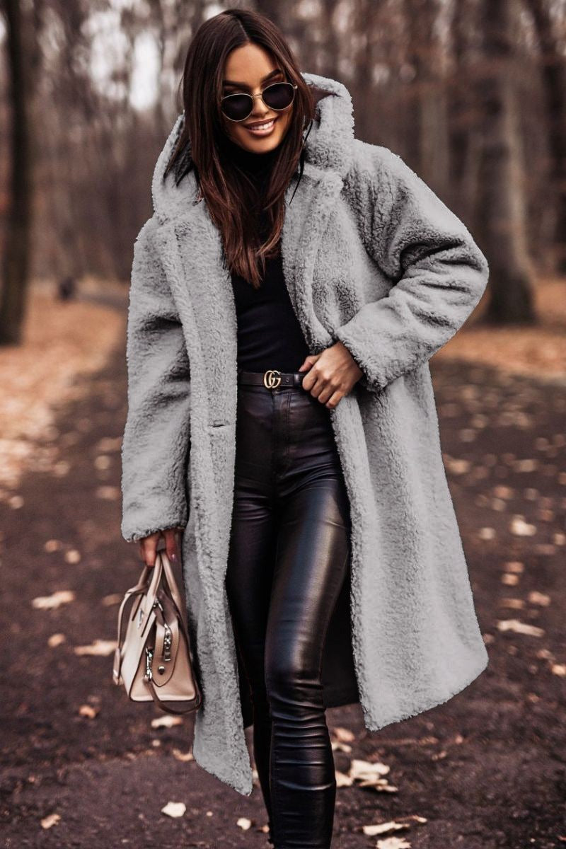 Sarai | Women's Oversized Cozy Hooded Jacket in Silber Gray