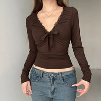 Saskia | Women's Long Sleeve Lace Top in Brown