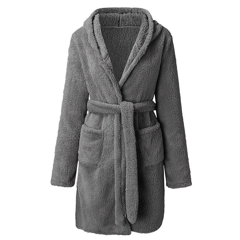 Saskia | Women's Cozy Pockets Hooded Fleece Coat – Fleece Jacket in Gray