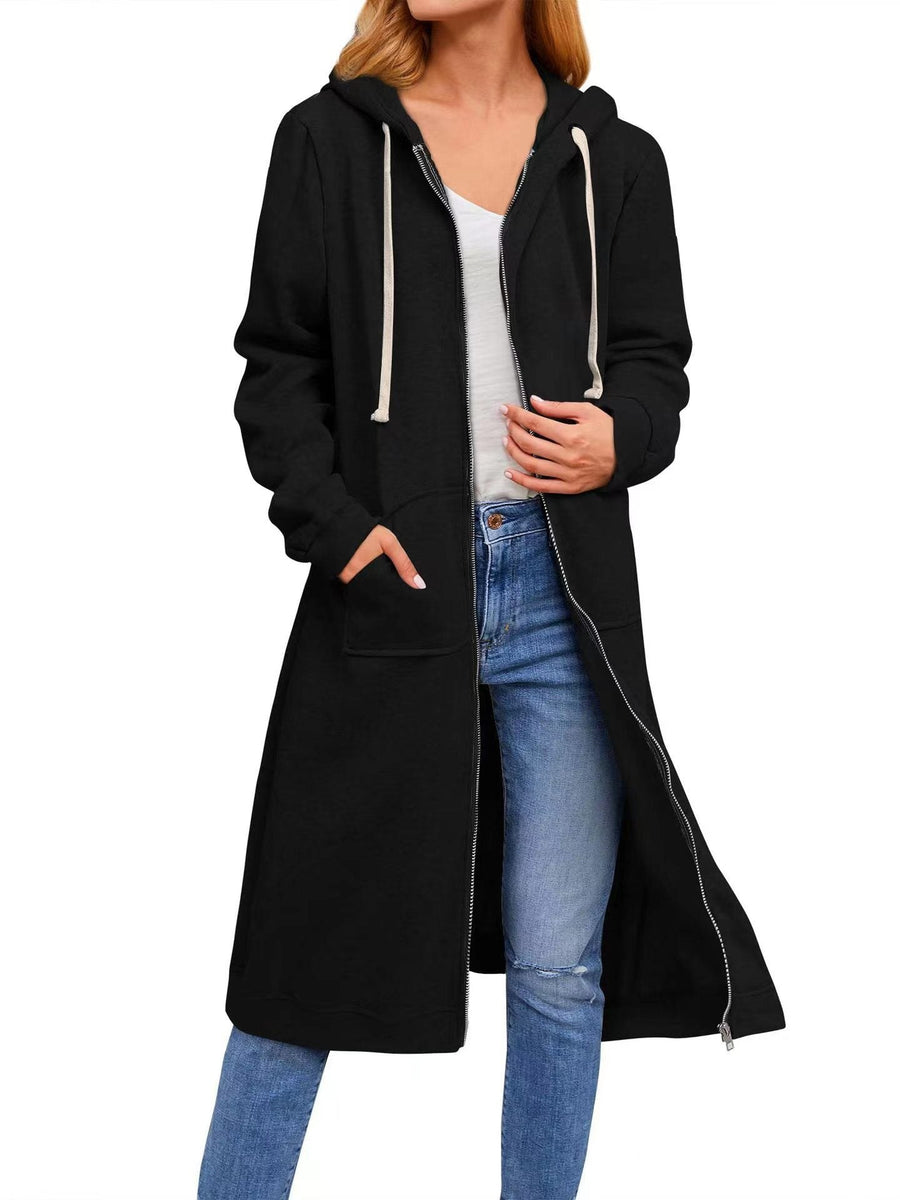 Saskia | Women's Zip Pockets Hooded Jacket in Black