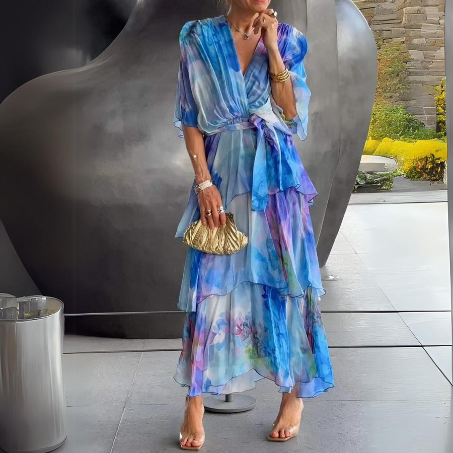 Saskia | Women's Draped Cocktail Dress in Blue