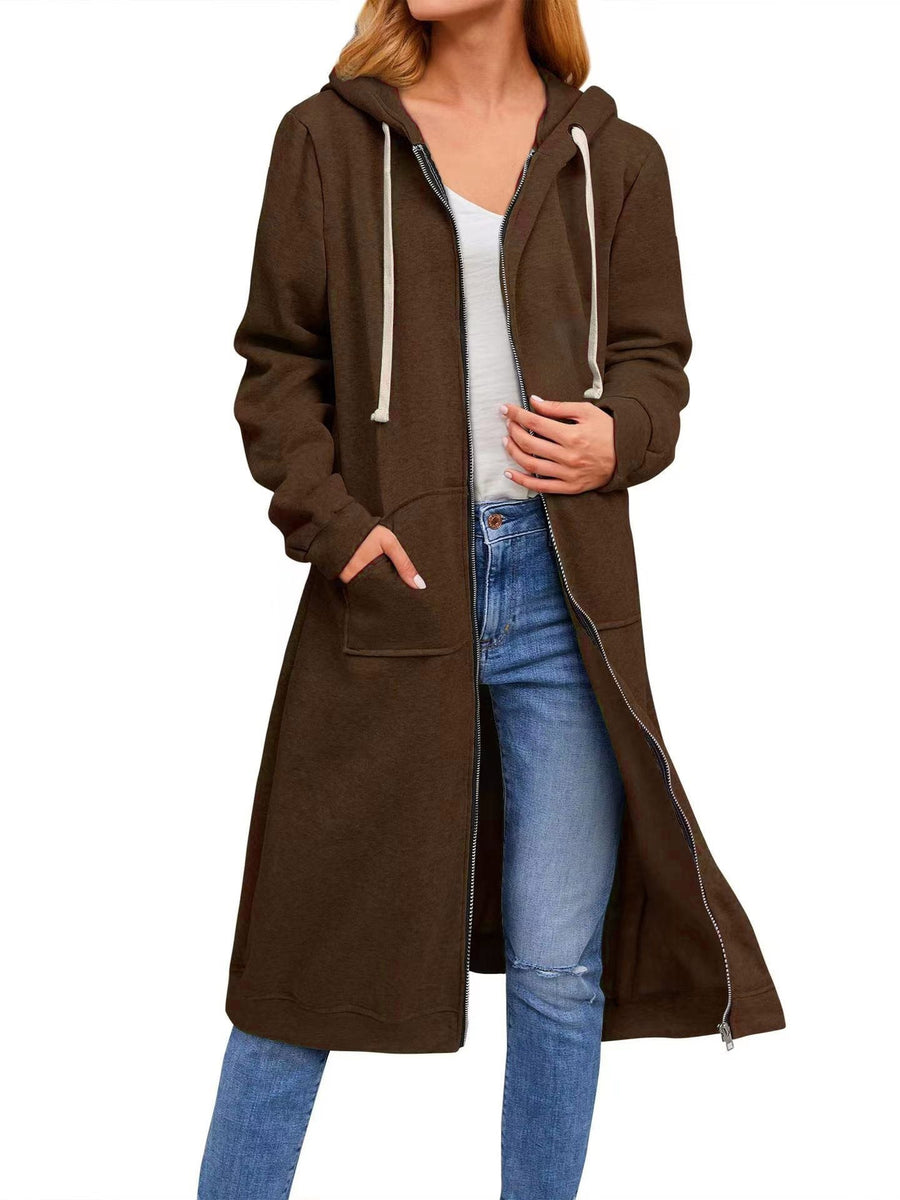 Saskia | Women's Zip Pockets Hooded Jacket in Brown