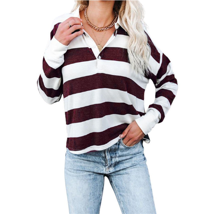 Scholastica | Women's Button-Front Striped Long Sleeve Top