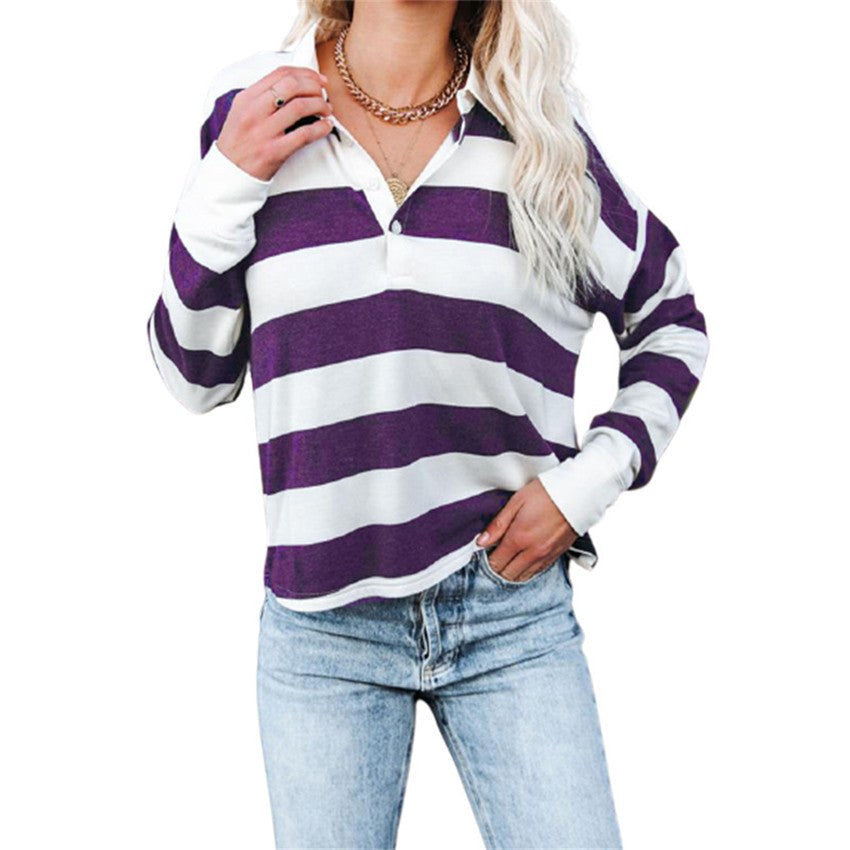 Scholastica | Women's Button-Front Striped Long Sleeve Top