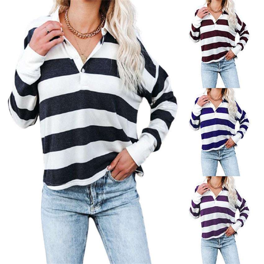 Scholastica | Women's Button-Front Striped Long Sleeve Top