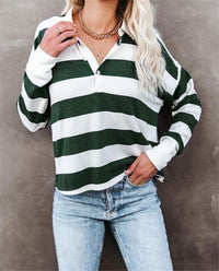 Scholastica | Women's Button-Front Striped Long Sleeve Top in Black Green