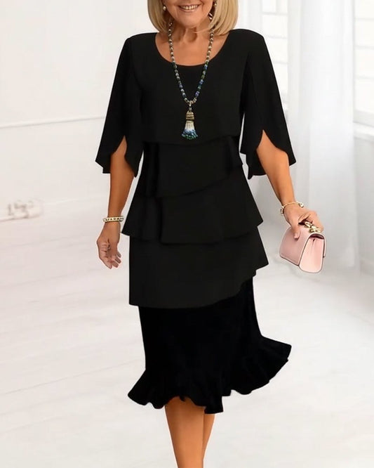 Scholastica | Women's Tiered Ruffled Midi Sundress in Black