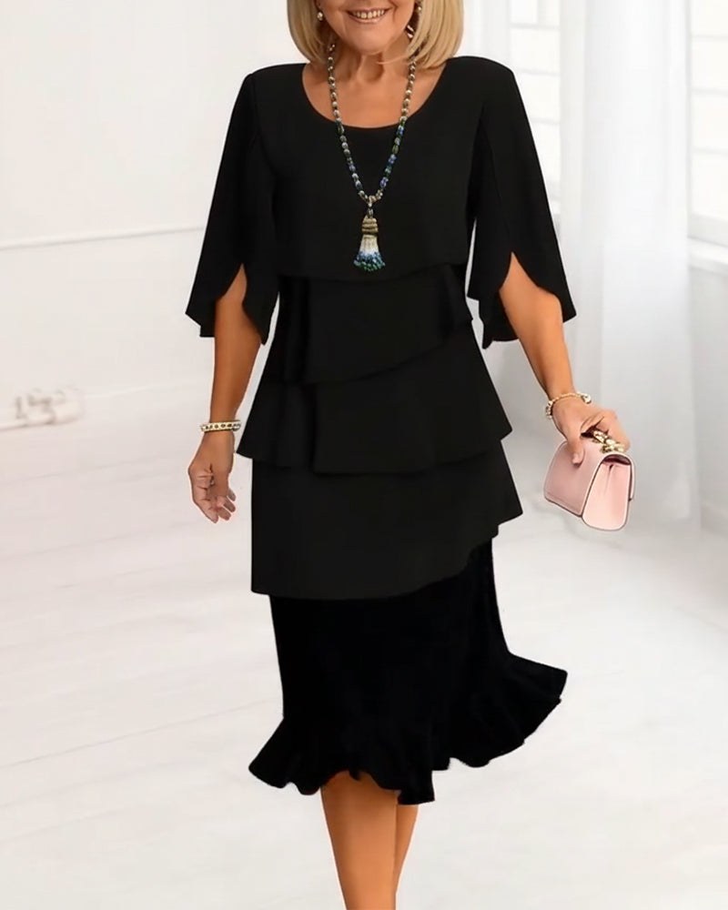 Scholastica | Women's Tiered Ruffled Midi Sundress in Black