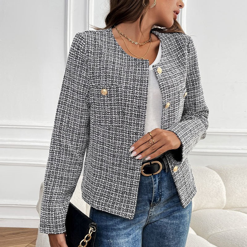 Sedna | Women's Textured Button-Front Elegant Jacket in Black