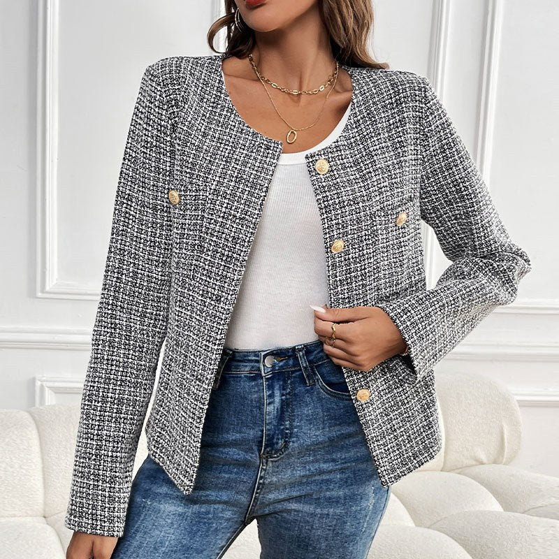 Sedna | Women's Textured Button-Front Elegant Jacket in Black