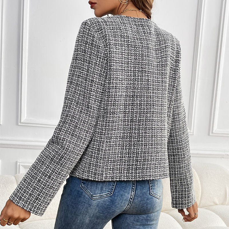 Sedna | Women's Textured Button-Front Elegant Jacket in Black