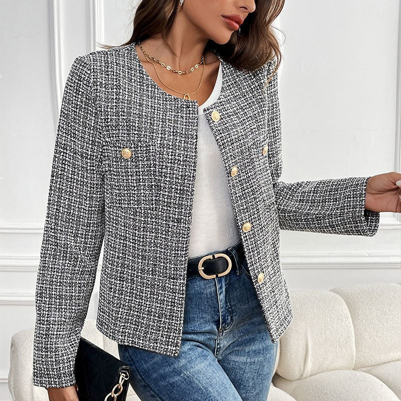Sedna | Women's Textured Button-Front Elegant Jacket in Black