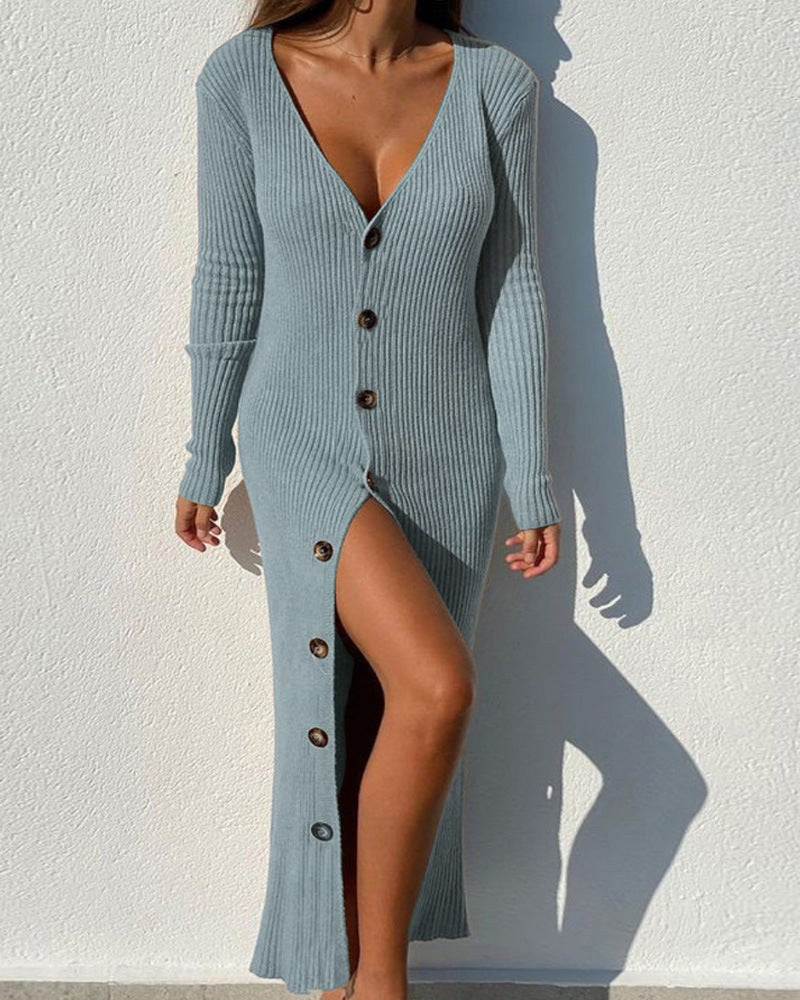 Seraphina | Women's V-Neck Button Detail Knit Dress