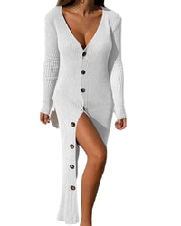 Seraphina | Women's V-Neck Button Detail Knit Dress