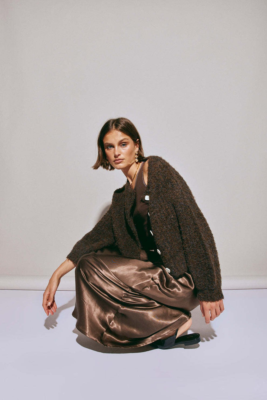 Seraphina | Women's Button-Front Cozy Knit Casual Sweater in Dark Brown
