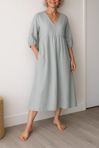 Seraphine | Women's V-Neck A-Line Midi Sundress in Gray