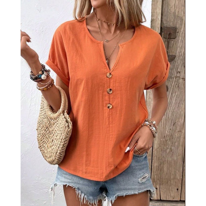 Serena | Women's Button-Front Casual Blouse in Orange