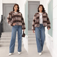Severina | Women's Elegant Faux Fur Jacket in Striped