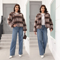 Severina | Women's Elegant Faux Fur Jacket in Striped
